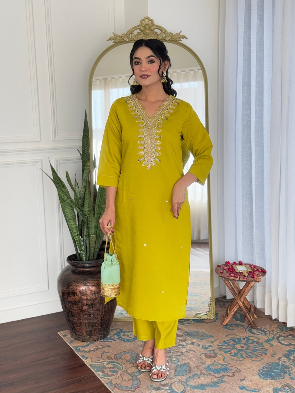 The52 Beautiful Embroidery Work with Viscose Fabric Straight Kurta, Pant and Dupatta Set | Grocsy