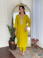 The52 Beautiful Embroidery Work with Viscose Fabric Straight Kurta, Pant and Dupatta Set | Grocsy