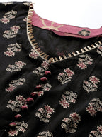 Sangria Women Black & Burgundy Ethnic Motifs Printed Mirror Work Anarkali Kurta | Grocsy