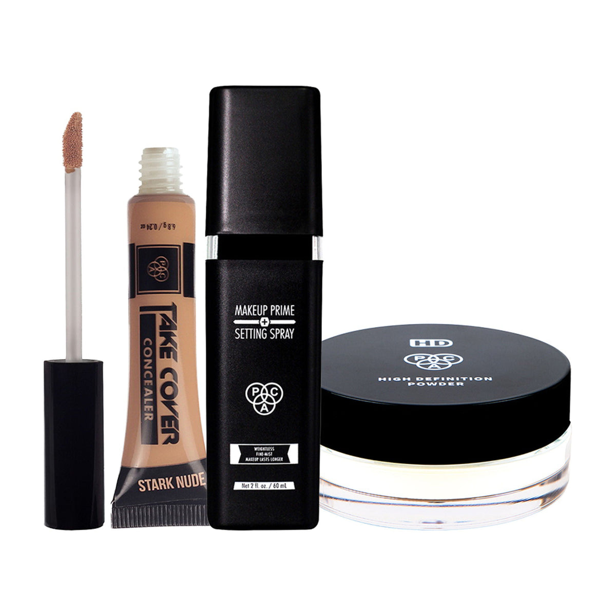 PAC Studio Makeup Prime And Setting Spray + Take Cover Concealer - 08 Stark Nude + Hd Powder Combo | Grocsy