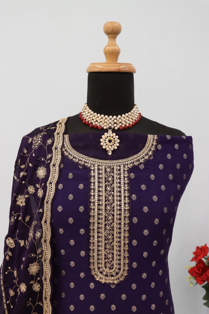Anaita Royal Blue Dola Jacquard Silk Sequin Embroidered Salwar Suit | Grocsy