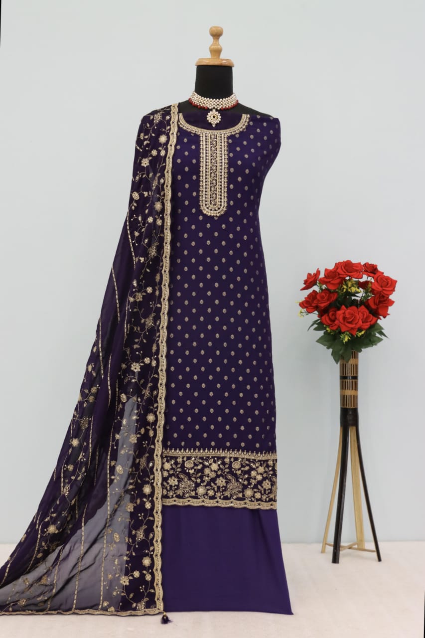 Anaita Royal Blue Dola Jacquard Silk Sequin Embroidered Salwar Suit | Grocsy