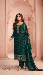 Anaita Dark Green Dola Jacquard Silk Sequin Embroidered Salwar Suit | Grocsy
