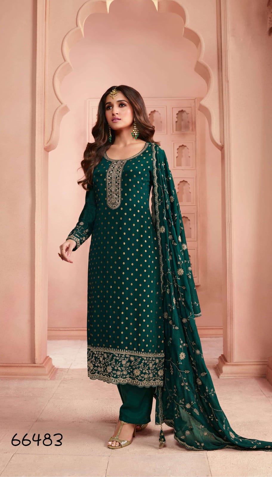 Anaita Dark Green Dola Jacquard Silk Sequin Embroidered Salwar Suit | Grocsy