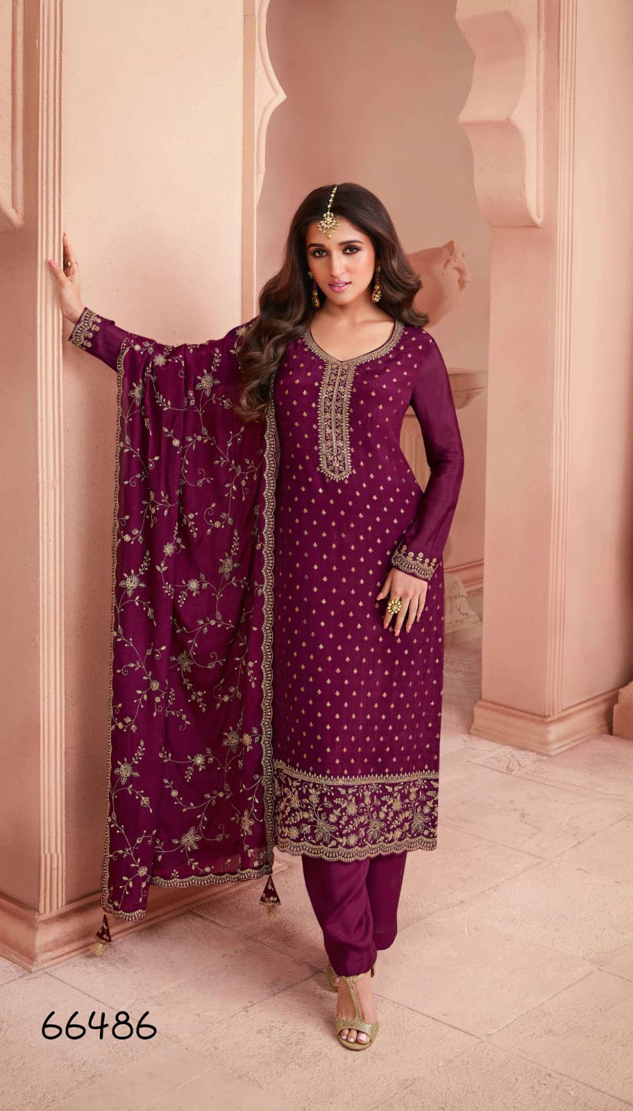 Anaita Purple Dola Jacquard Silk Sequin Embroidered Salwar Suit | Grocsy