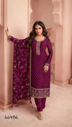 Anaita Purple Dola Jacquard Silk Sequin Embroidered Salwar Suit | Grocsy