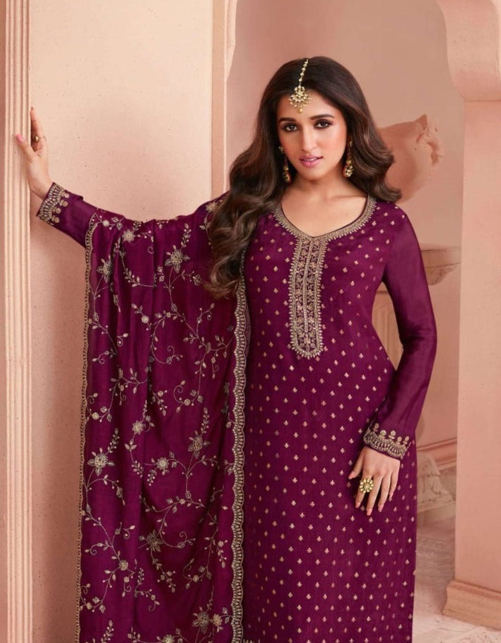 Anaita Purple Dola Jacquard Silk Sequin Embroidered Salwar Suit | Grocsy