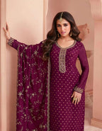 Anaita Purple Dola Jacquard Silk Sequin Embroidered Salwar Suit | Grocsy