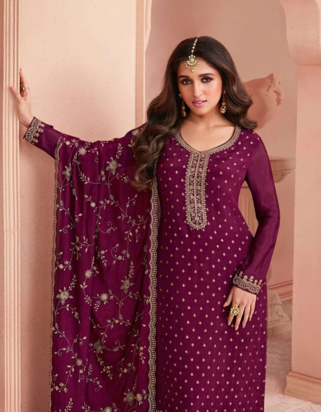 Anaita Purple Dola Jacquard Silk Sequin Embroidered Salwar Suit | Grocsy