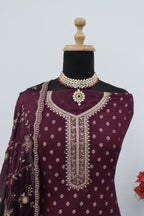 Anaita Purple Dola Jacquard Silk Sequin Embroidered Salwar Suit | Grocsy