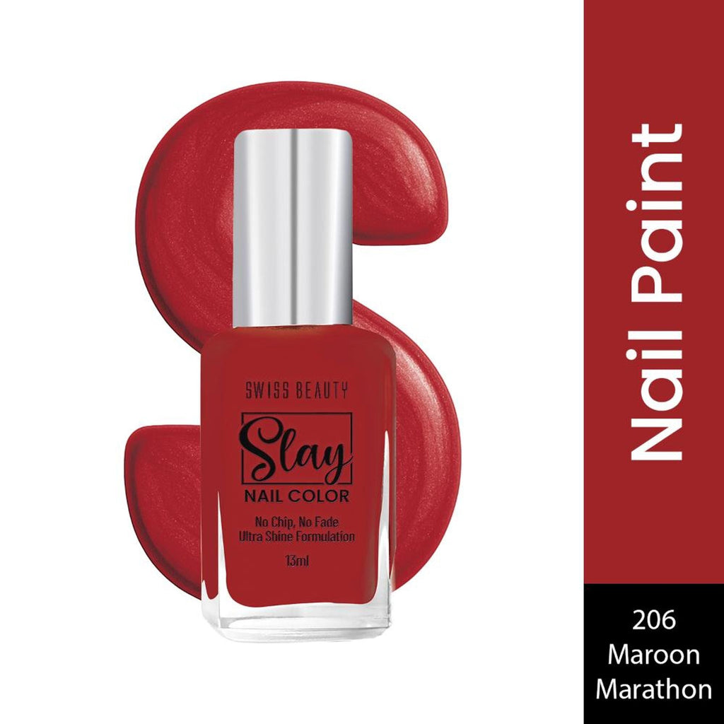 Swiss Beauty Slay Nail Color With Ultra Shine Formulation - 206 Maroon Marathon | Grocsy