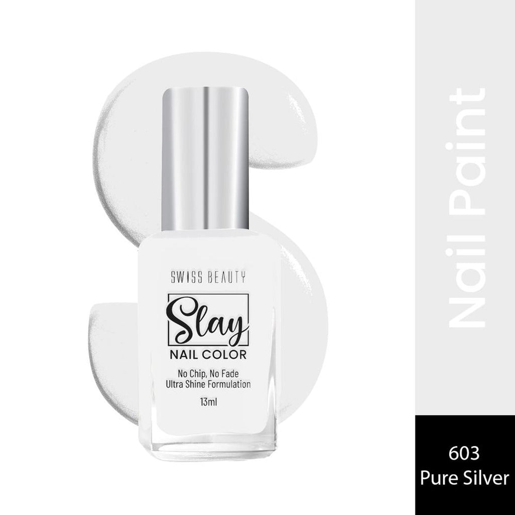 Swiss Beauty Slay Nail Color With Ultra Shine Formulation - 603 Pure Silver | Grocsy