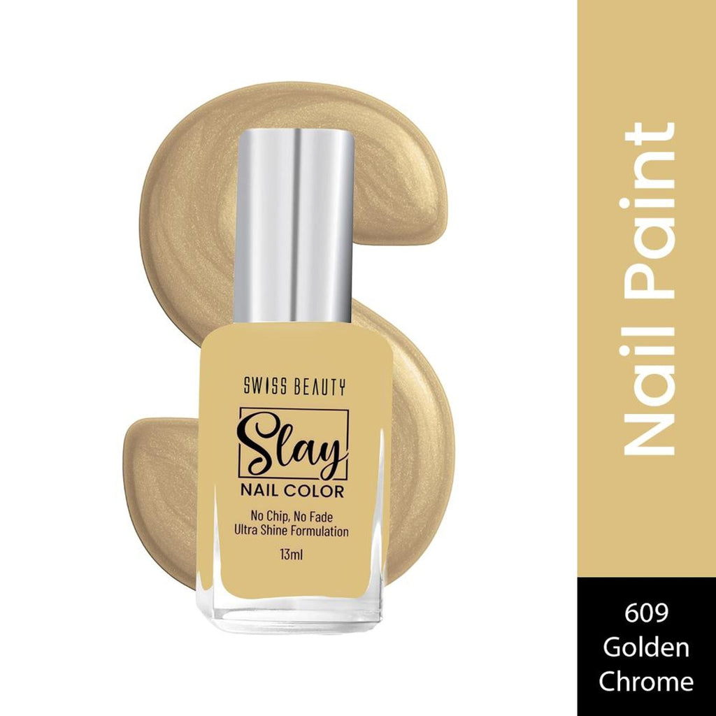 Swiss Beauty Slay Nail Color With Ultra Shine Formulation - 609 Golden Chrome | Grocsy