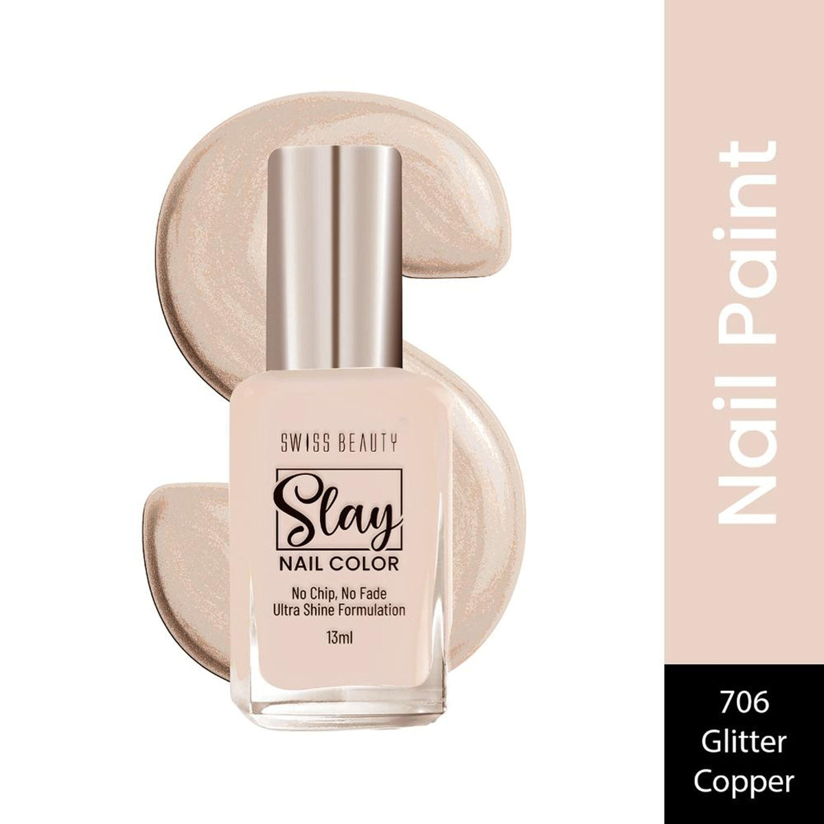 Swiss Beauty Slay Nail Color With Ultra Shine Formulation - 706 Glitter Copper | Grocsy