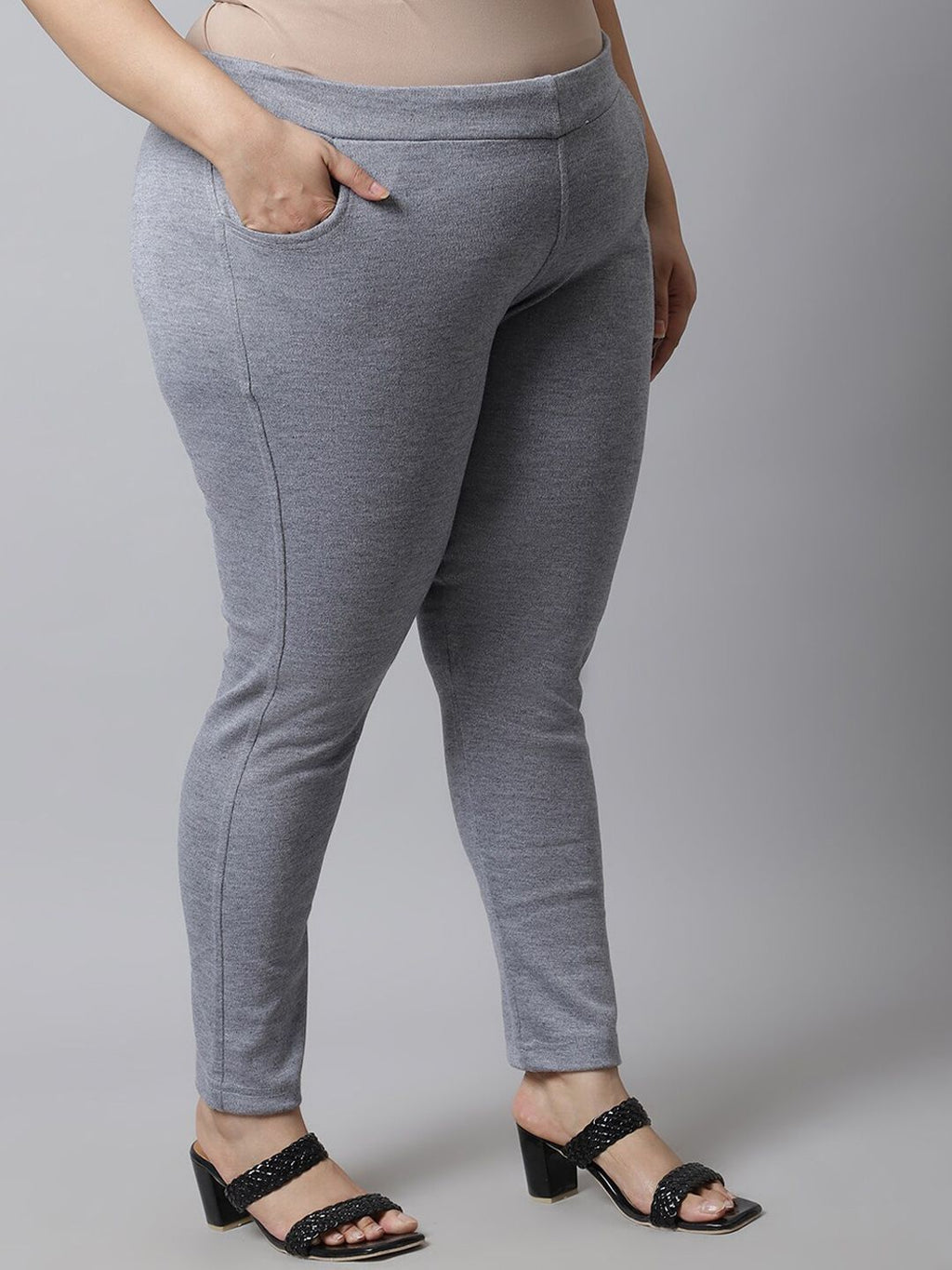TAG 7 Women Grey Plus size Solid Ankle-Length Leggings | Grocsy