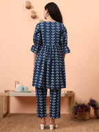 Yufta Blue Cotton Maternity Kurta Pant Set | Grocsy