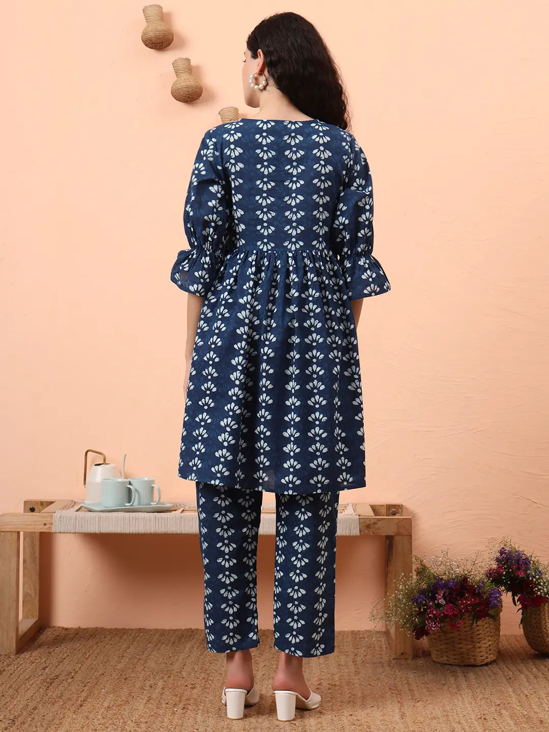 Yufta Blue Cotton Maternity Kurta Pant Set | Grocsy