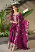 Lorenvalley Fashion Purple Noha Crush Silk with Embroidery Threads & Sequins Work Anarkali Gown with Dupatta | Grocsy
