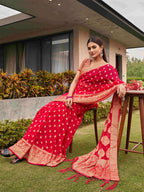 Tikhi Imli Pink Ethnic Motifs Woven Design Zari Saree | Grocsy