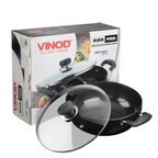 Vinod Black Pearl Hard Anodised Deep Kadai with Glass Lid | Grocsy