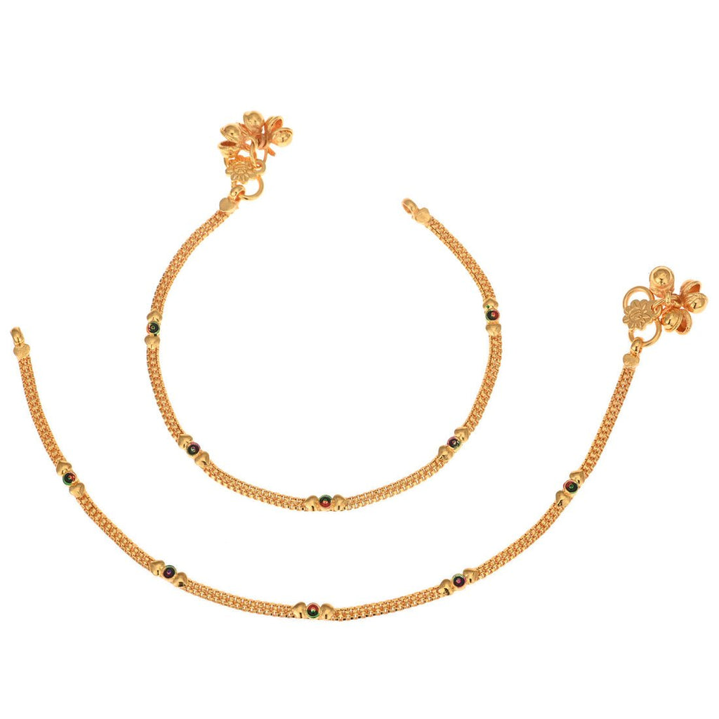 AanyaCentric Gold-Polished Traditional Anklets Payal - Classic and Stylish for Women and Girls | Grocsy