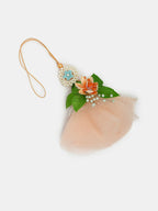 NVR Women & Men Set of 2 Peach Floral Design Pearl Beaded Bhaiya Bhabi Rakhi With Roli Chawal | Grocsy