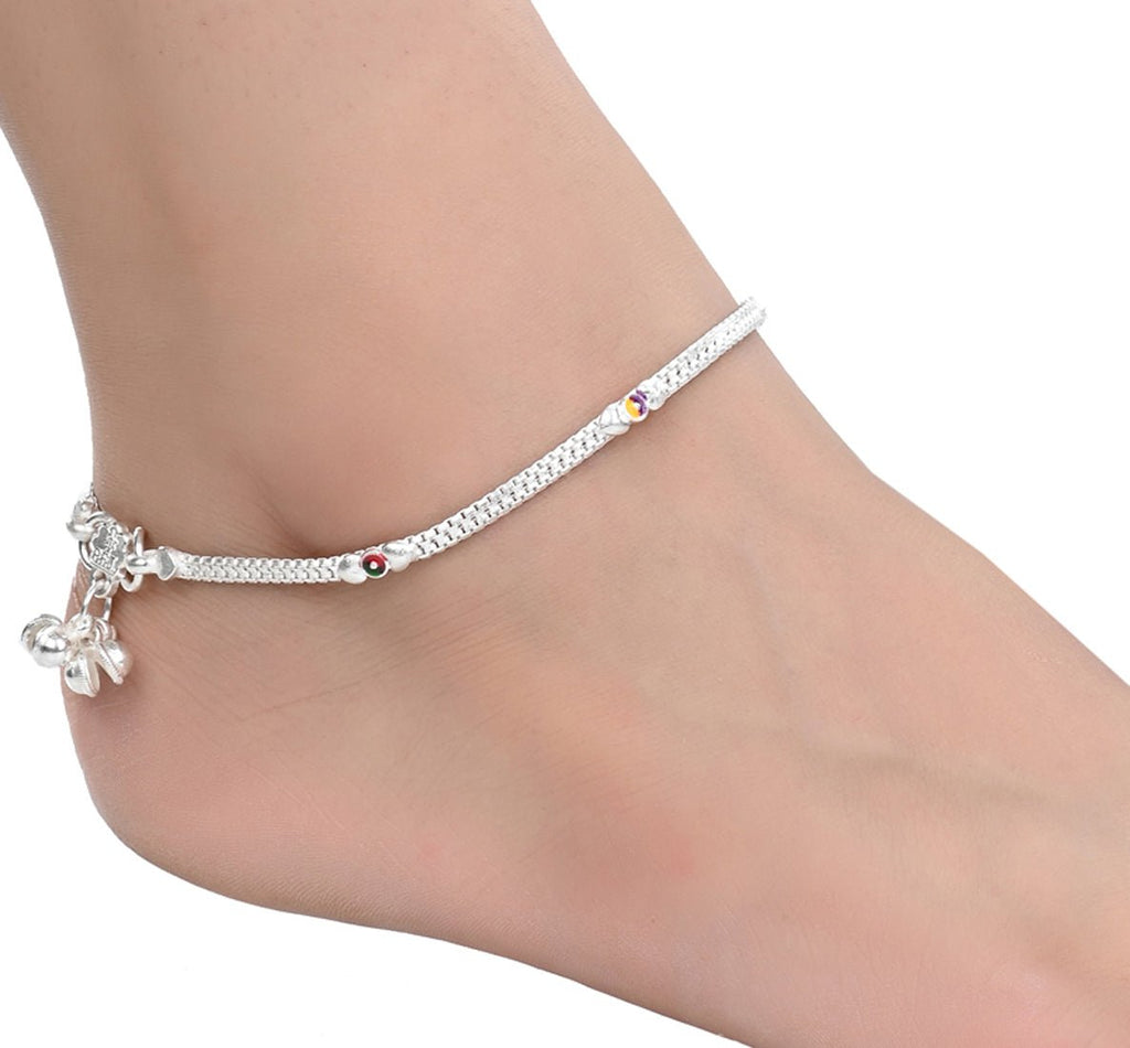AanyaCentric Silver Plated Traditional Anklets Payal - Classic and Stylish for Women and Girls | Grocsy