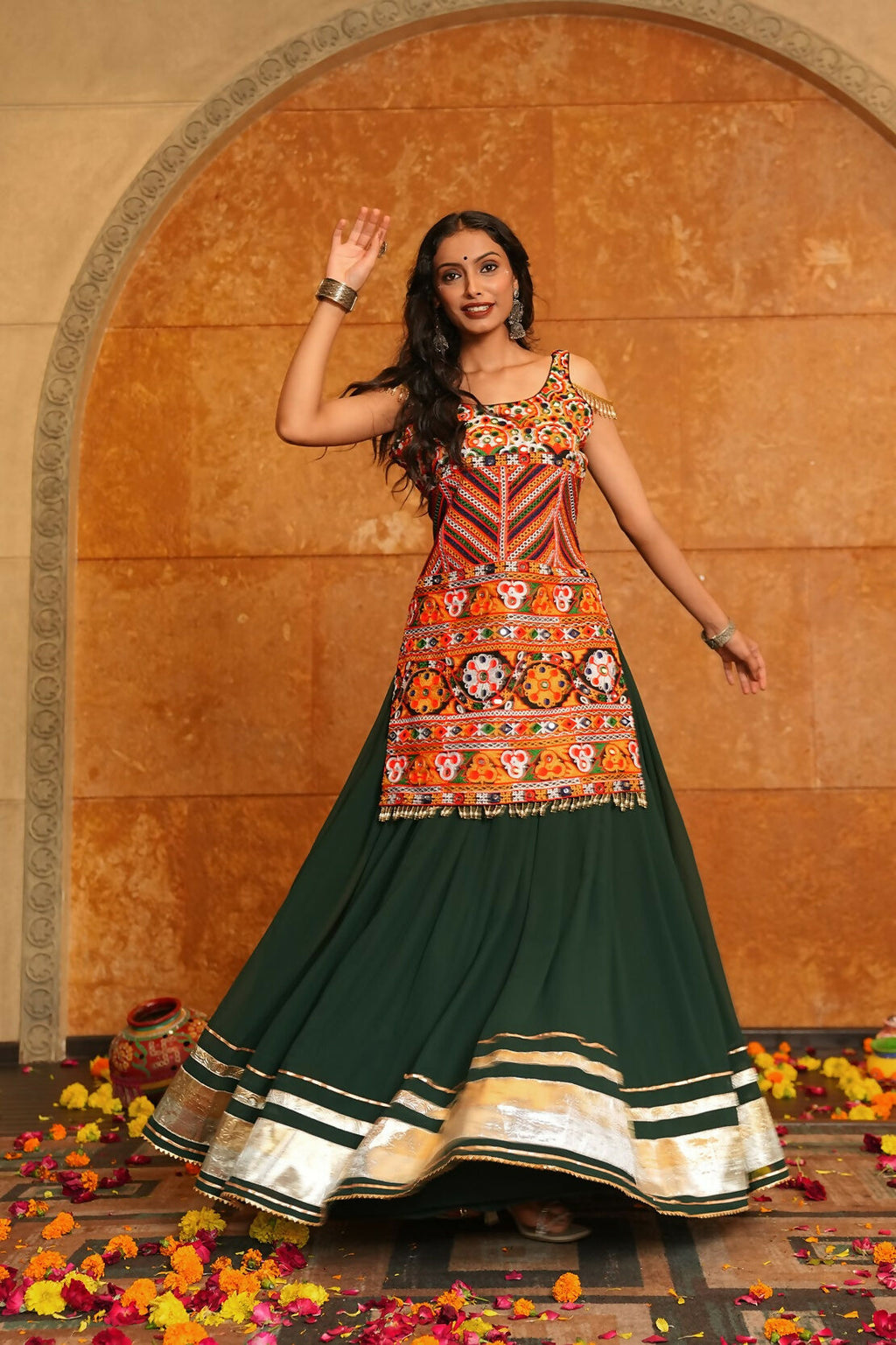 AI Fashion Green Georgette Designer Navratri Wear Lehenga Choli Collection | Grocsy