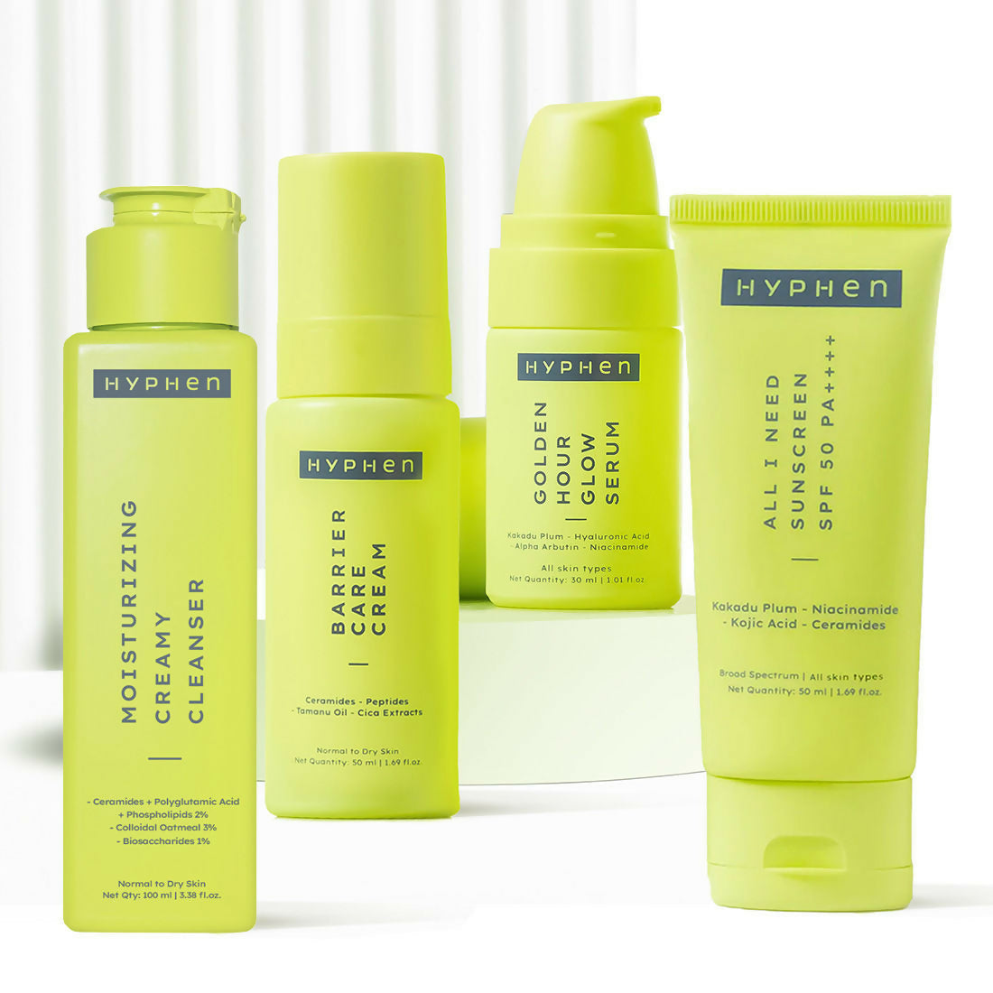 Hyphen By Kriti Sanon CSMS (Cleanser, Serum, Moisturizer, Sunscreen) Normal to Dry Skin Combo | Grocsy