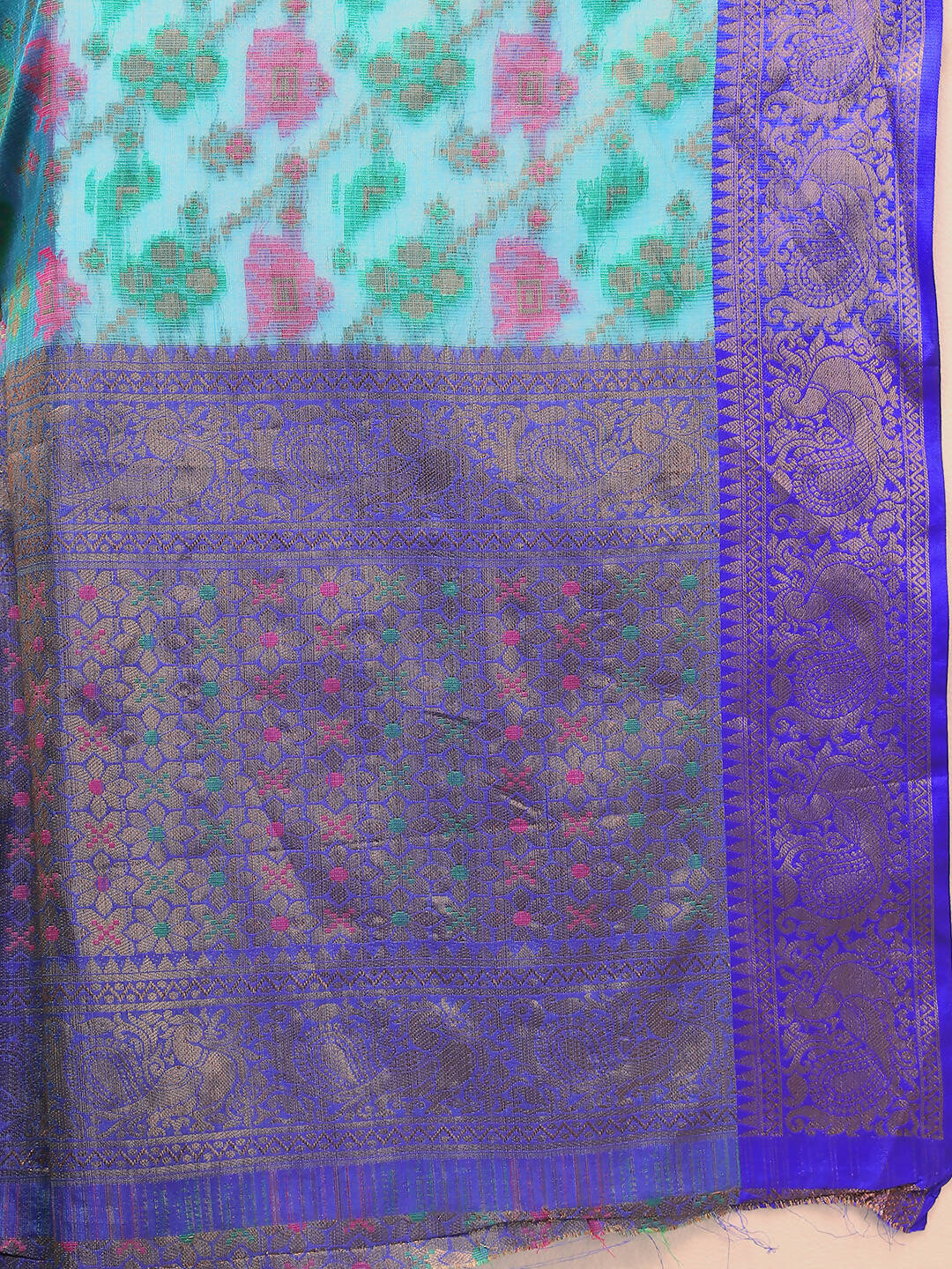 Lorenvalley Fashion Skyblue Cotton Woven Design Zari Meenakari Weaving Saree | Grocsy