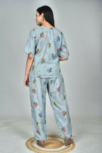 Morchari Digital Print Semi Muslin Co-Ord Set Top & Trouser-Multicolor | Grocsy