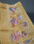 Shades of Light Khaki With Floral Print Semi Chanderi Saree By Gayathri Reddy Designer Studio | Grocsy