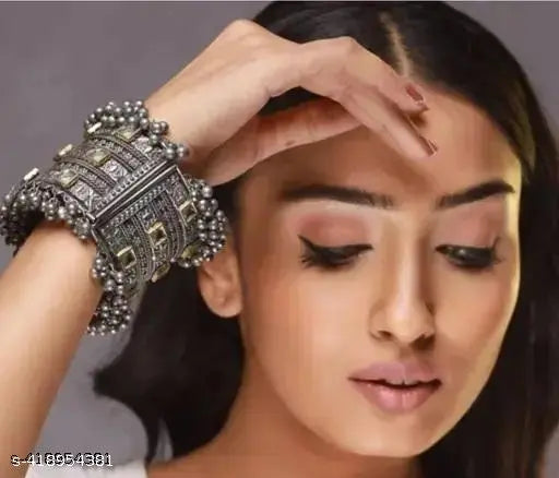 Tehzeeb Creations Women's Oxidised Afghani Style Bangle (Kadha) With Ghungroo | Grocsy