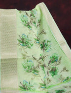 Shades of Light Parrot Green Colour Floral Design Semi Chanderi Saree By Gayathri Reddy Designer Studio | Grocsy