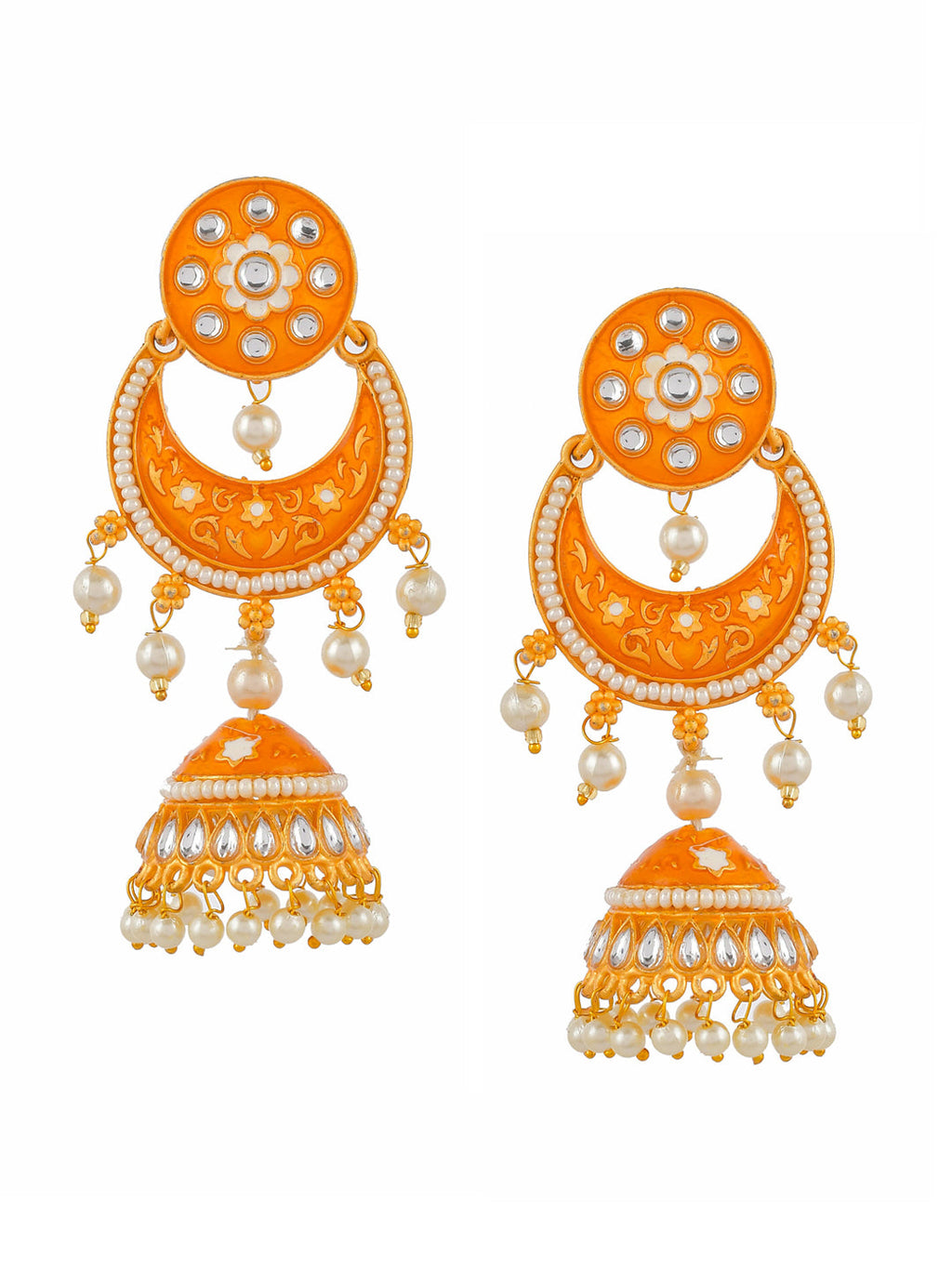 Shoshaa Orange Dome Shaped Jhumkas Earrings | Grocsy