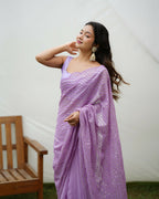 Vamsee Trending Sequins .2 Purple Georgette Saree | Grocsy