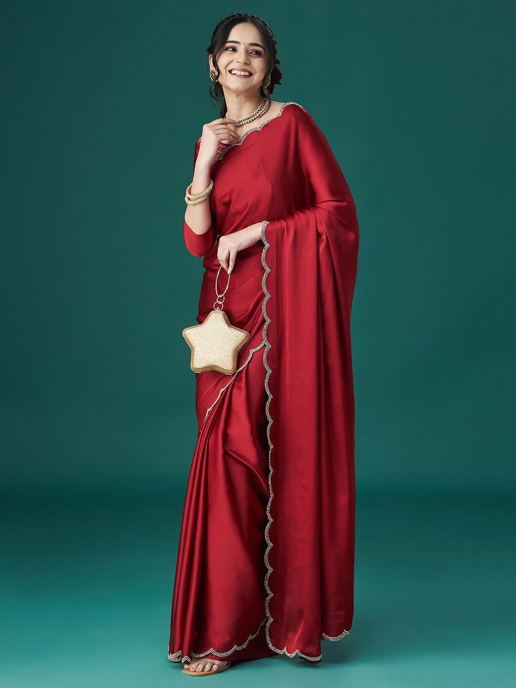kasee Beads and Stones Satin Sarees | Grocsy