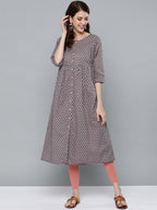 HERE&NOW Women Grey & Pink Floral Print Empire A-Line Kurta | Grocsy