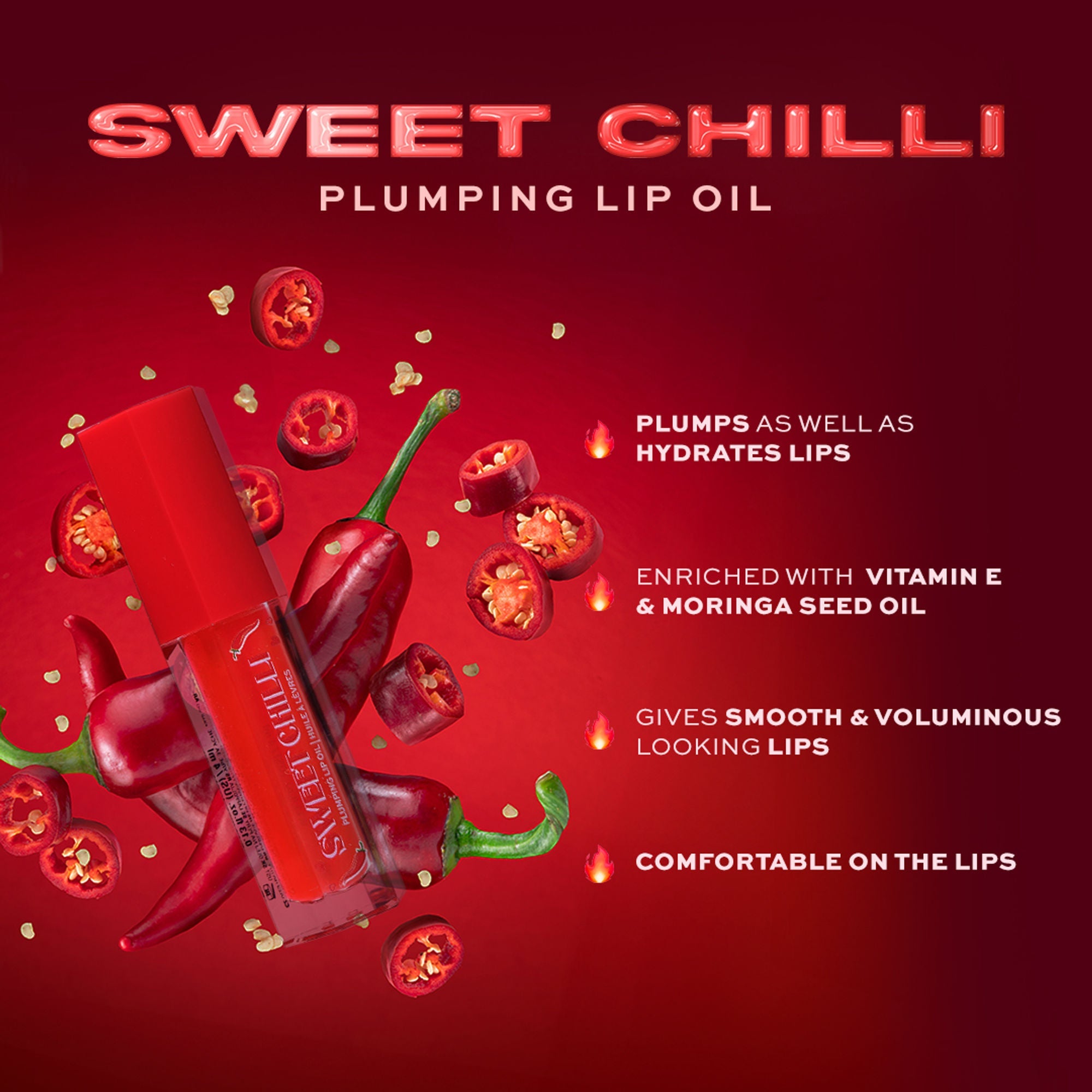 Makeup Revolution Heart Revolution Sweet Chilli Plumping Lip Oil - Red | Grocsy