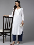 ADA Ethnic Motifs Embroidered Chikankari Cotton Kurta | Grocsy