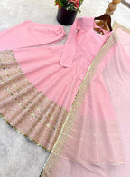 Teeya Creation Womens New Pastel Pink Solid Anarkali Kurta With Heavy Embroidered Border Gown Set | Grocsy