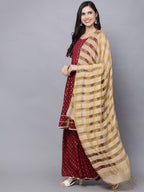 HERE&NOW Women Maroon Ethnic Motifs Printed Kurta with Palazzos & With Dupatta | Grocsy