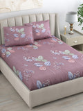 DREAM WEAVERZ 220 TC Pink & Blue Floral Glazed Cotton King Bedsheet with 2 Pillow Covers | Grocsy
