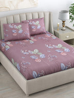 DREAM WEAVERZ 220 TC Pink & Blue Floral Glazed Cotton King Bedsheet with 2 Pillow Covers | Grocsy