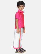 Sethukrishna Boys Pink & White Shirt with Veshti Set | Grocsy