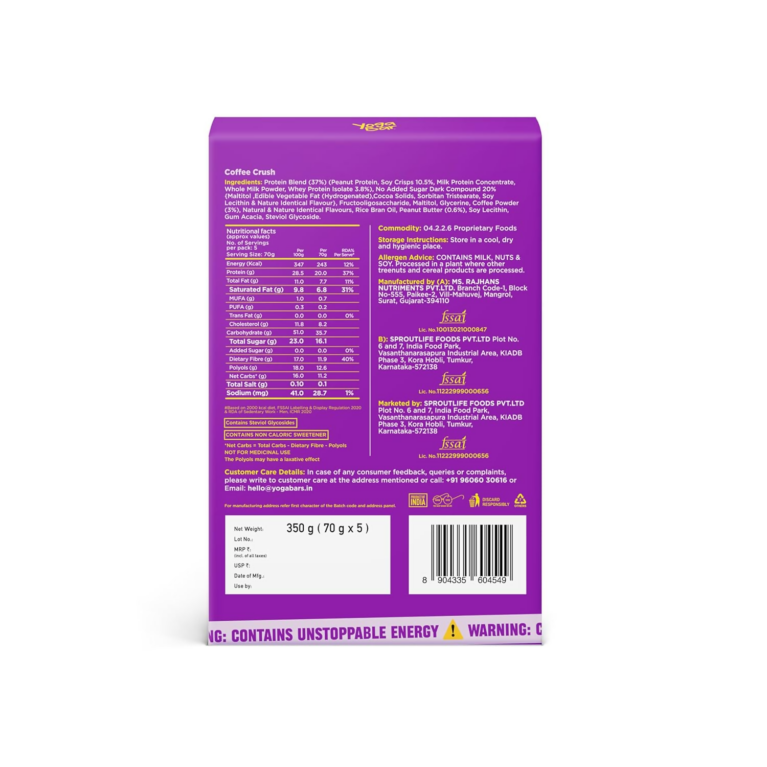 Yoga Bar Power Up 20g Protein Bar Choco Peanut Butter Bars, Coffee Rush Bars | Grocsy