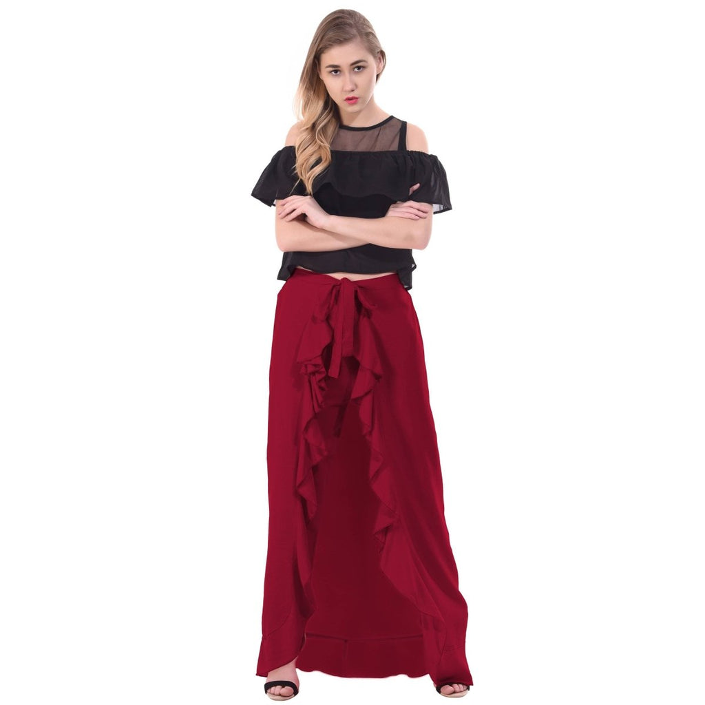 Asmaani Maroon Color Plain Ruffle Palazzo | Grocsy