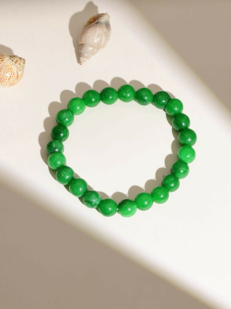 Green Jade Elastic Bracelet - Ruby Raang | Grocsy