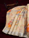 Light Wheat Colour Floral Print Semi Chanderi Saree By Gayathri Reddy Designer Studio | Grocsy