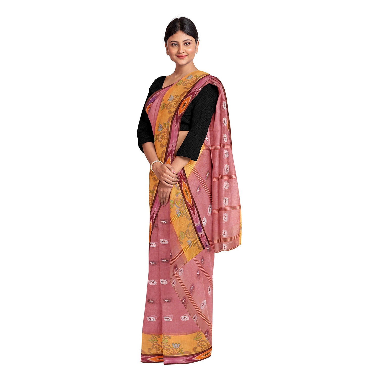 Exclusive Collection 100% Pure Cotton Mauve Tant Saree With Hand Weaving Work | Grocsy
